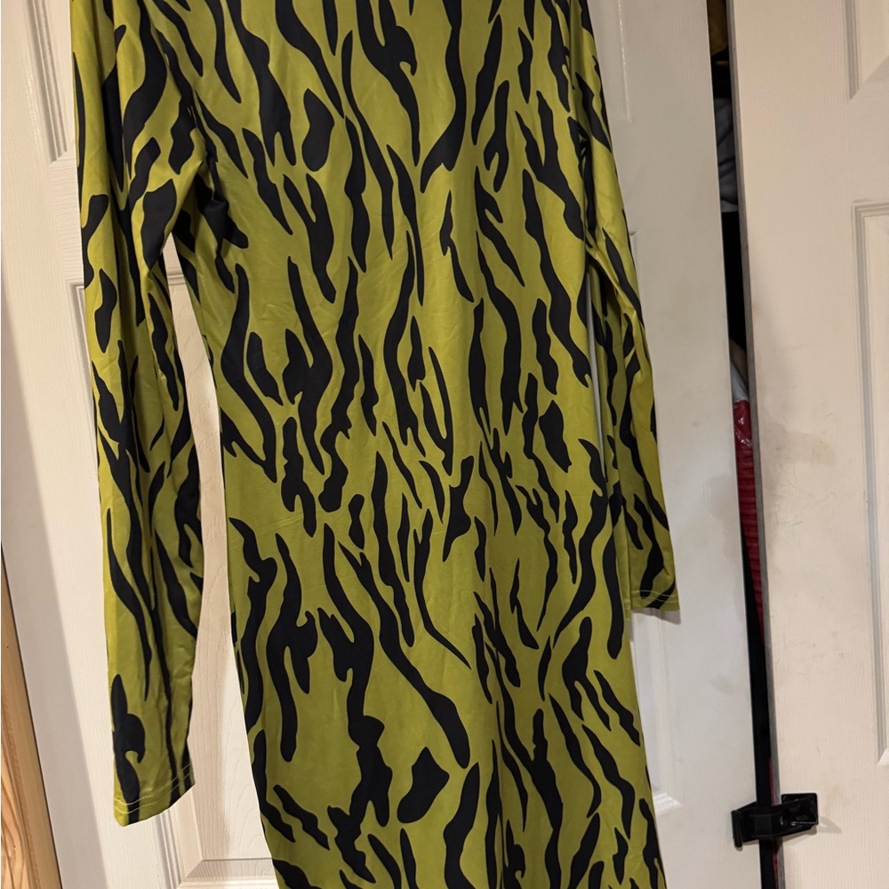 Green and Black Animal Print Dress